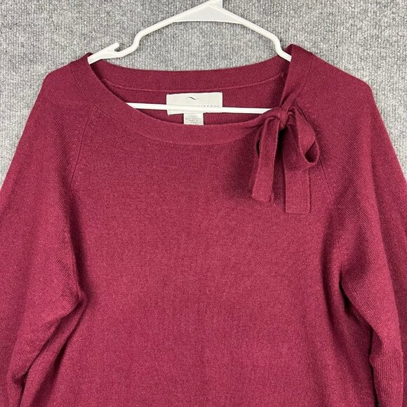Precious‎ Fibers 100% Cashmere Burgundy Tie Front Sweater Womens Size Large - Picture 3 of 6